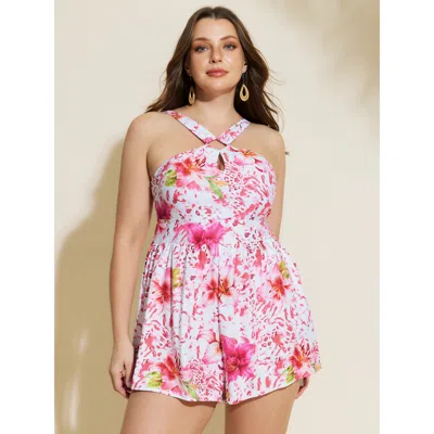 Bloomchic Women's Plus Size Floral Confidence Halter Neckline One-piece Swim Lightpink Floral Cut-out Adjustab
