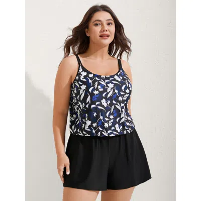 Bloomchic Women's Plus Size Floral Contrast One-piece Swimsuit Black Botanical Non Bust Support 30/6x