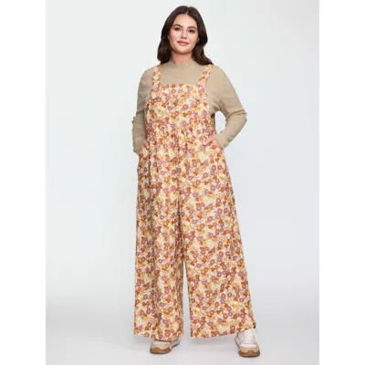 Bloomchic Women's Plus Size Floral Corduroy Adjustable Pockets Overall Jumpsuit Multicolor Casual 10/m