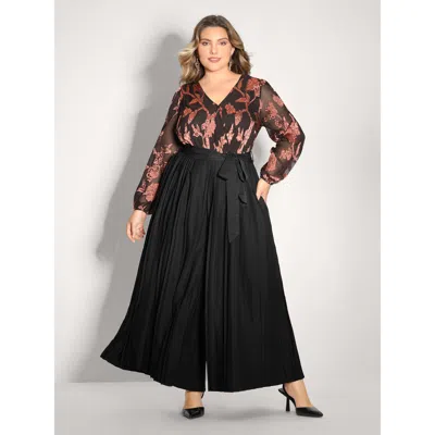 Bloomchic Women's Plus Size Floral Cut-out Pleated Belted Jumpsuit Brightorange Party 10/m