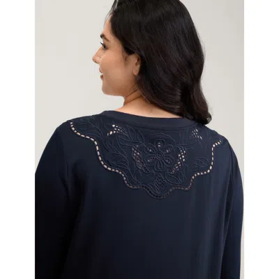 Bloomchic Women's Plus Size Floral Cut-work Embroidery Solid Sweatshirt Indigo Casual 14-16/1x In Purple
