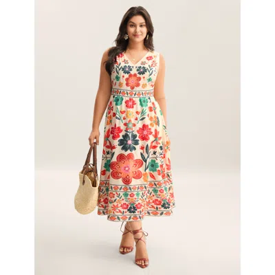Bloomchic Women's Plus Size Floral Drama Cinched-waist Maxi Dress Multicolor Vacation Non 14-16/1x