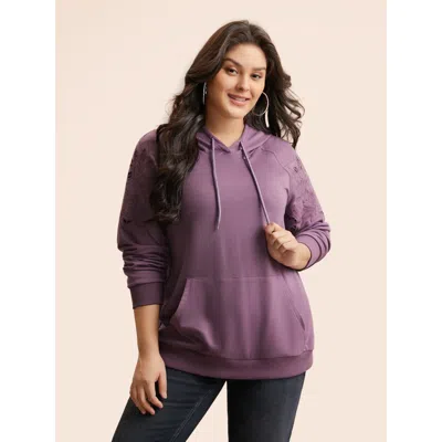 Bloomchic Women's Plus Size Floral Embroidered Cut Out Hooded Sweatshirt Mauve Everyday 10/m In Purple
