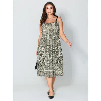 Bloomchic Women's Plus Size Floral Flocked Print Cami Midi Dress Beige Synthetic Texture Midi Elegant 30/6x In Sand