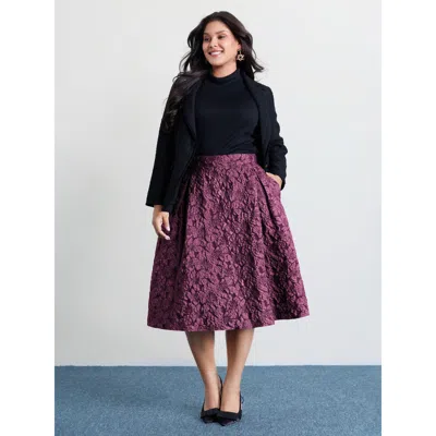 Bloomchic Women's Plus Size Floral Jacquard Pleated Midi Skirt Redviolet Cable Knit Pleated Elegant 30/6x