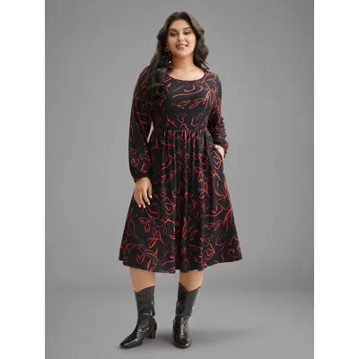 Bloomchic Women's Plus Size Floral Knit Round Neck Midi Dress Blackflower Everyday Midi Non 12/l