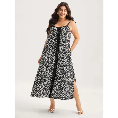 Bloomchic Women's Plus Size Floral Lace Front Flowy Midi Dress Blackflower Ditsy Floral Maxi Elegant 10/m