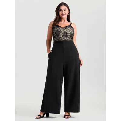 Bloomchic Women's Plus Size Floral Lace Lined Color Contrast Jumpsuit Black Elegant 28/5x