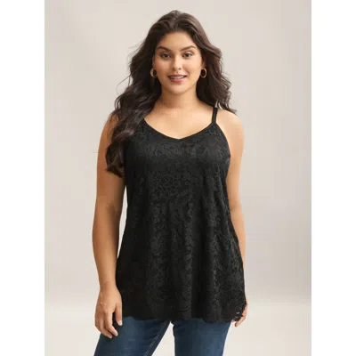 Bloomchic Women's Plus Size Floral Lace Lined Tank Top Black Elegant A-line 10/m