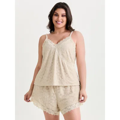 Bloomchic Women's Plus Size Floral Lace Stretchy Lounge Set Whitesmoke Else Sleeveless Cable Knit 22-24/3x