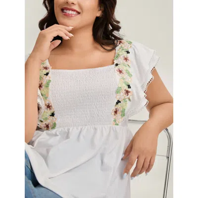 Bloomchic Women's Plus Size Floral Lace Stretchy Shirred Tank Top Whitesmoke Casual X-line 14-16/1x
