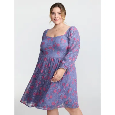 Bloomchic Women's Plus Size Floral Lace Stretchy Triangular Waist Midi Dress Stone Elegant Short 10/m In Gray