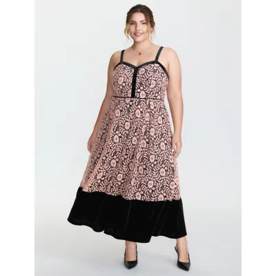 Bloomchic Women's Plus Size Floral Lace Trim Color Contrast Maxi Dress Black Synthetic Texture Maxi Party 14-1