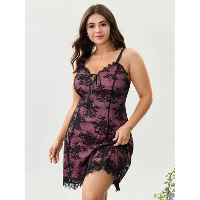 Bloomchic Women's Plus Size Floral Lace Trim Front-tie Nightgown Watermelon Sleeveless Short 10/m In Green