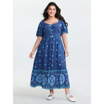 Bloomchic Women's Plus Size Floral Marine Print Pockets Button Maxi Dress Mediumblue Marine Elements Maxi Casu
