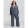 Bloomchic Women's Plus Size Floral Patchwork Drawstring Co-ord Lounge Set Darkblue Else Long Sleeve Patchwork  In Blue