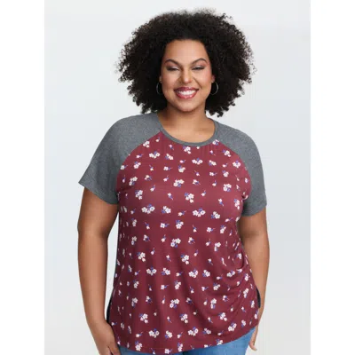 Bloomchic Women's Plus Size Floral Pattern Stretchy Split Hem T-shirt Multicolor Ditsy Floral Casual Short Sle