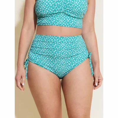 Bloomchic Women's Plus Size Floral Print Adjustable Coverage Swim Bottoms Arctic Floral Cropped Cable Knit Ela In White