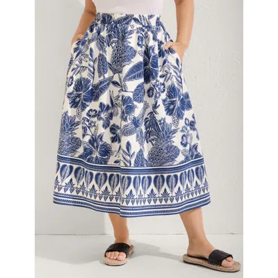 Bloomchic Women's Plus Size Floral Print A-line Maxi Skirt Lightblue Non Vacation 10/m In Blue