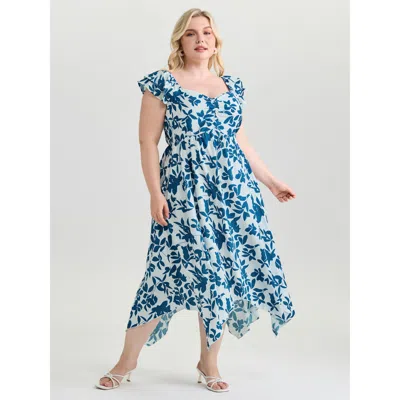 Bloomchic Women's Plus Size Floral Print Asymmetrical Hemline Maxi Dress Whitesmoke Floral Maxi Elegant Gather