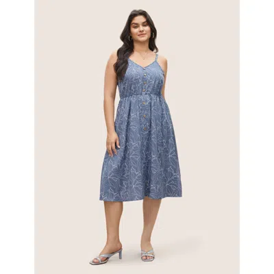 Bloomchic Women's Plus Size Floral Print Button Detail Cami Dress Stone Floral Midi Everyday Non 30/6x In Gray