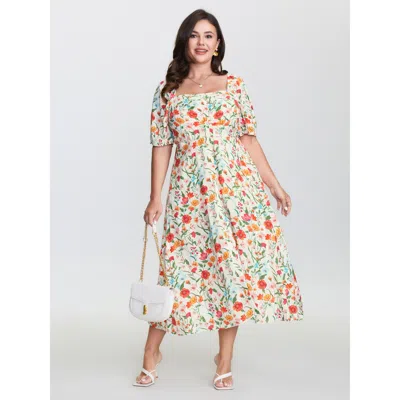 Bloomchic Women's Plus Size Floral Print Button Placket Maxi Dress Whitesmoke Floral Midi Elegant Non 10/m