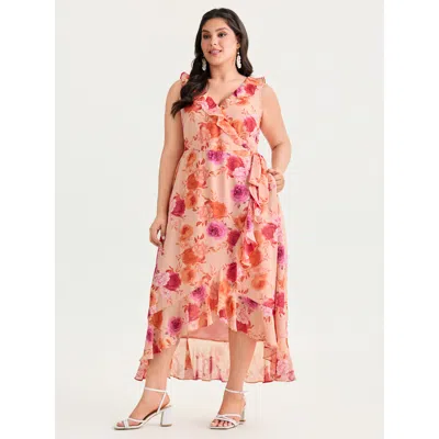 Bloomchic Women's Plus Size Floral Print Chiffon Flowy High Low Hem Midi Dress Lightpink Floral Maxi Elegant R