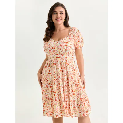 Bloomchic Women's Plus Size Floral Print Cinched-waist Mini Dress Multicolor Ditsy Floral Midi Elegant 10/m