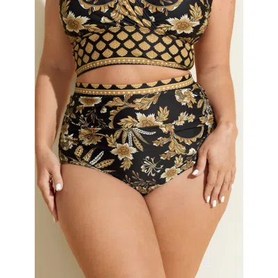 Bloomchic Women's Plus Size Floral Print Color Contrast Bikini Bottoms Black Floral Short Fully Elasticated Wa