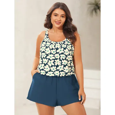 Bloomchic Women's Plus Size Floral Print Contrast One-piece Swimsuit Aegean Art Print Non Adaptive-fit 30/6x In Blue