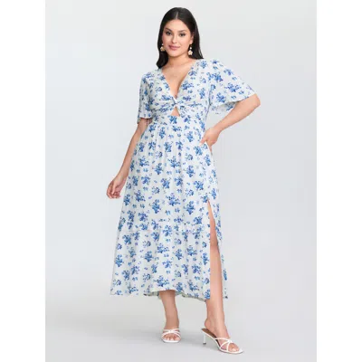 Bloomchic Women's Plus Size Floral Print Cut-out Twisted Midi Dress Whitesmoke Ditsy Floral Midi Elegant Twist
