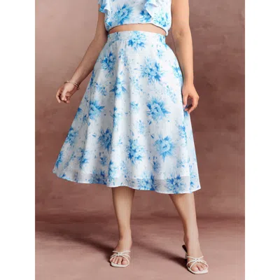 Bloomchic Women's Plus Size Floral Print Flowy Midi Skirt Multicolor A-line Party 12/l