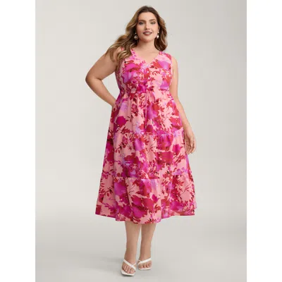 Bloomchic Women's Plus Size Floral Print Flowy Skirt Drawstring Maxi Dress Multicolor Floral Midi Elegant Draw