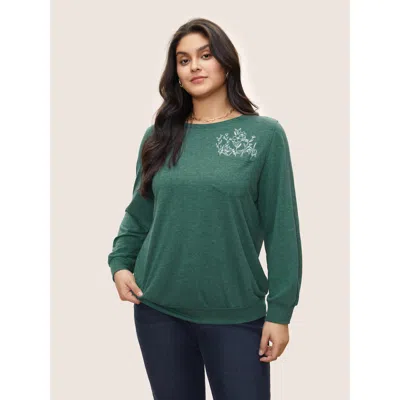 Bloomchic Women's Plus Size Floral Print Heather Patched Pocket Sweatshirt Green Natural Flowers Everyday 12/l