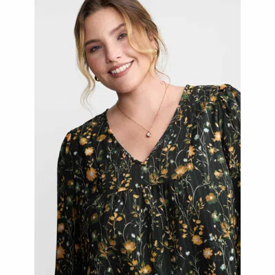 Bloomchic Women's Plus Size Floral Print Long Sleeve Blouse Black Floral Elegant Long Sleeve V-neck 10/m