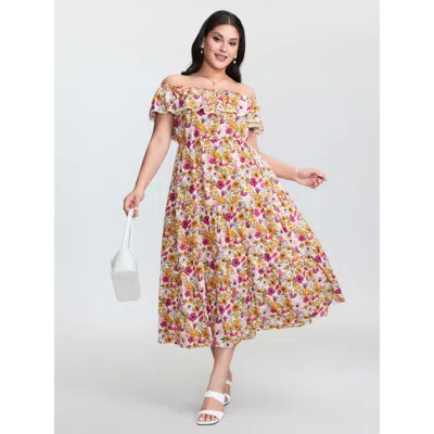 Bloomchic Women's Plus Size Floral Print Off-shoulder Stretchy Waist Maxi Dress Multicolor Ditsy Floral Maxi E