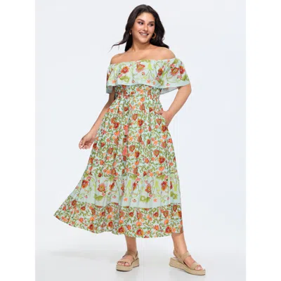 Bloomchic Women's Plus Size Floral Print Patchwork Off-shoulder Maxi Dress Multicolor Bohemian Print Maxi Vaca