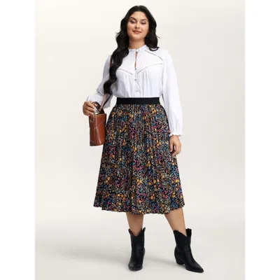 Bloomchic Women's Plus Size Floral Print Pleated Maxi Skirt Multicolor Pleated Flared Elegant 12/l