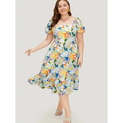 Bloomchic Women's Plus Size Floral Print Pocket Ruffle Hem Square Neck Dress Multicolor Dailywear Tiered 26/4x