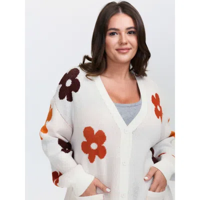 Bloomchic Women's Plus Size Floral Print Pockets Button-front Knit Cardigan Beige Long Sleeve 18-20/2x In Sand