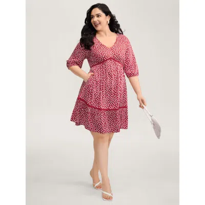 Bloomchic Women's Plus Size Floral Print Pockets Contrast Knee-length Dress Raspberry Marine Elements Short El In Pink