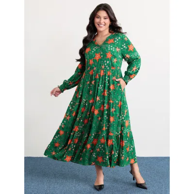 Bloomchic Women's Plus Size Floral Print Pockets Flowy Maxi Dress Darkgreen Floral Maxi Elegant 22-24/3x In Green
