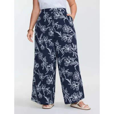 Bloomchic Women's Plus Size Floral Print Pull-on Wide-leg Pants Midnight Floral Wide Leg High Rise Vacation 18 In Blue