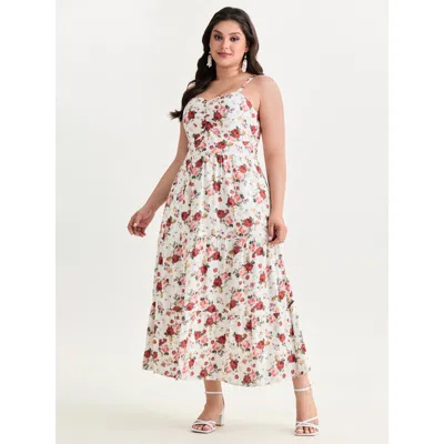 Bloomchic Women's Plus Size Floral Print Ruched Bodice Bowknot Maxi Dress Whitesmoke Floral Maxi Elegant 12/l
