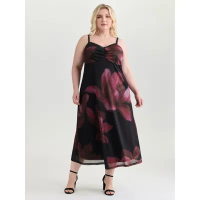 Bloomchic Women's Plus Size Floral Print Ruched Cami Midi Dress Blackflower Maxi Elegant 12/l