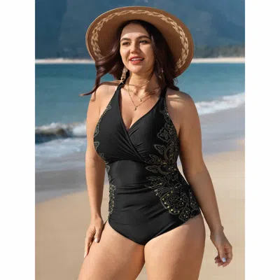 Bloomchic Women's Plus Size Floral Print Ruched One Piece Swimsuit Black Art Print Ruched Adaptive-fit 22-24/3