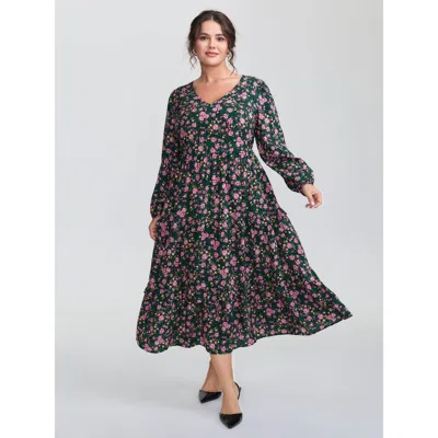 Bloomchic Women's Plus Size Floral Print Ruffled Tiered Maxi Dress Multicolor Ditsy Floral Midi Elegant Ruffle
