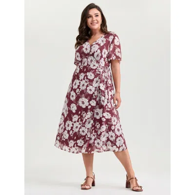 Bloomchic Women's Plus Size Floral Print Sheer Stretchy Waist Midi Dress Russet Ditsy Floral Midi Elegant Butt In Brown