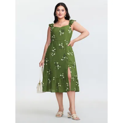 Bloomchic Women's Plus Size Floral Print Shirred Back Midi Dress Truegreen Floral Midi Elegant Gathered 12/l