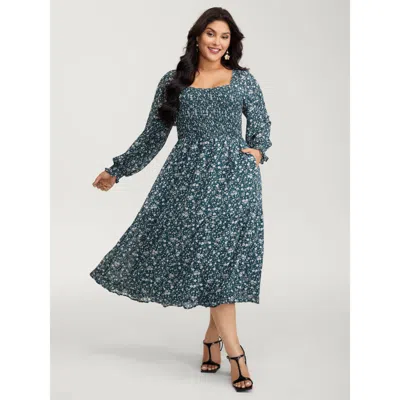 Bloomchic Women's Plus Size Floral Print Shirred Bodice Maxi Dress Aegean Ditsy Floral Maxi Elegant Shirred 10 In Blue